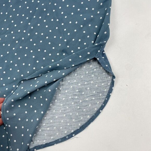 LOFT Women's Sz S Blue White Polka Dot Blouse Top Shirt Multi Fabric Rayon Poly - Picture 6 of 8